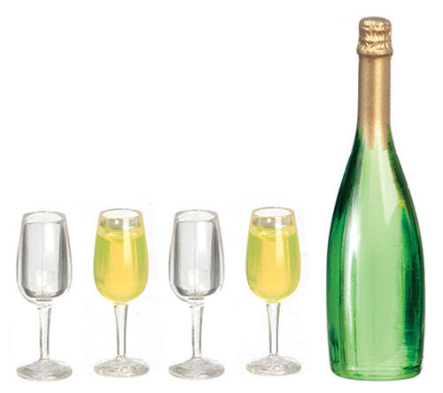 Champagne Bottle with 4 Glasses